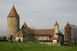 Vista do Castelo de Chenaux, em Estavayer-le-Lac, capital do distrito