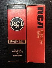 Two vacuum tube cartons, displaying different generations of the RCA logo