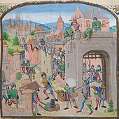 A colourful fourteenth-century depiction of a town being sacked