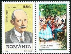 Стефан Йегер и одна из его картин на почтовой марке Румынии. 1998 г.