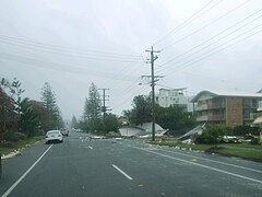 Storm damage to buildings on Golden Four Drive in Tugun