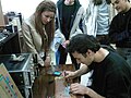 Bulgarian students practicing with electronic devices
