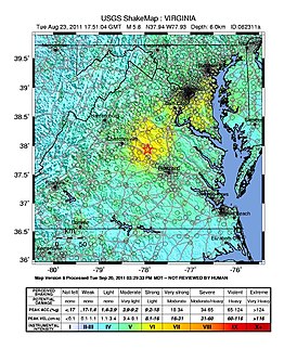 Эпицентр землетрясения у Виргинии 23 августа 2011 года (Снимок USGS)