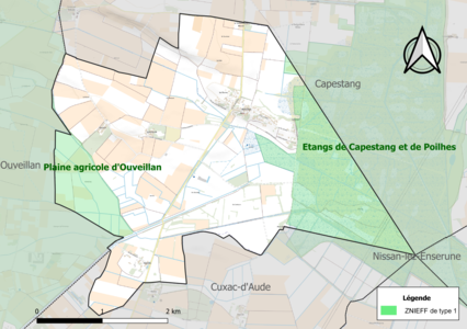 Carte des ZNIEFF de type 1 sur la commune.