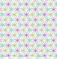 Three offset copies of the minimal covering circle pattern (left most image) make the 7-circle pattern, like this red, green, blue version.