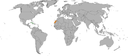 Map indicating locations of Cuba and Sahrawi Arab Democratic Republic