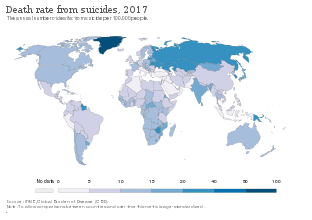 Death rate from suicide per 100,000 as of 2017[218]
