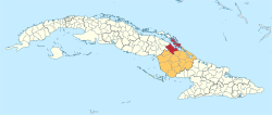 Esmeralda municipality (red) within Camagüey Province (orange) and Cuba