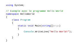 Code en C# retournant à la console : "Hello World!"