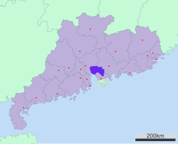 広東省中の東莞市の位置