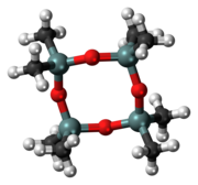 Ball-and-stick model of the octamethylcyclotetrasiloxane molecule