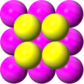 The square grid can be seen in a face-centered cubic lattice, with 12 spheres in contact around every sphere