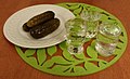 Image 45Clear vodka served with pickled cucumber – the usual way of consuming it in Slavic countries of the so-called "vodka belt". (from List of national drinks)