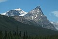 White Pyramid (left) and Mt. Chephren seen from the south along the Icefields Parkway