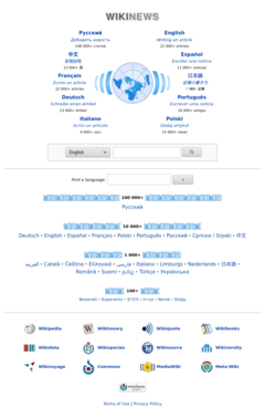 Detail of the Wikinews multilingual portal main page