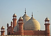 The bulbous domes of the Badshahi Mosque in Lahore