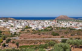Panorama looking ENE into the Strait of Kasos over the town from some high ground to the west.