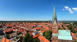 Panorama of Lüneburg from the water tower, with St. Johannis Church in the foreground to the right