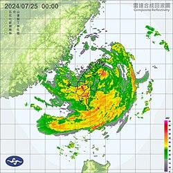 颱風凱米登陸宜蘭時的雷達合成回波圖