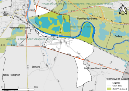 Carte des ZNIEFF de type 2 de la commune.