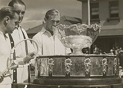John Bromwich and Adrian Quist with the Davis Cup trophy in Sydney, November 1939