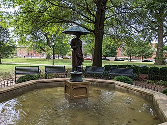 Umbrella Girl statue and fountain