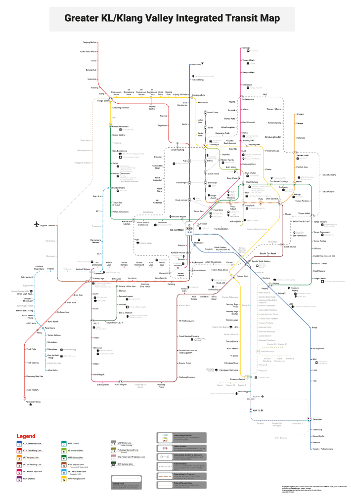 Klang Valley Integrated Transit System Map that include proposed and current lines
