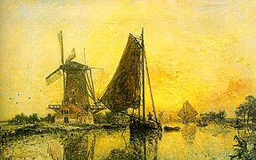 In Holland; Boats near the Mill, 1868