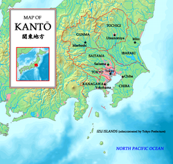 Closeup map showing the areas within the Kanto region of Japan