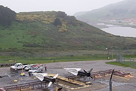 Overlooking the launch site at the former Fort Barry with Fort Cronkhite visible across Rodeo Lagoon