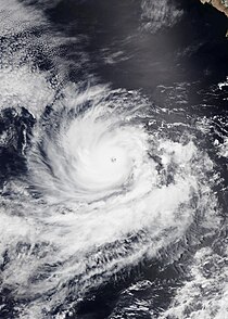 Satellite image of Hurricane Norman peaking as a Category 4 hurricane on August 30