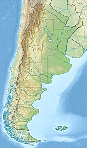 El punto rojo señala el delta del río Santiago en un mapa de la Argentina.