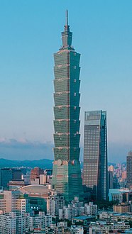 Taipei 101 in Taipei, the world's tallest skyscraper from 2004 to 2010, was the first to exceed the 500-m mark.