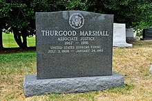 Gravestone reading "Thurgood Marshall / Associate Justice / 1967–1991 / United States Supreme Court / July 2, 1908 – January 24, 1993