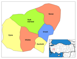 Map showing the districts of Uşak Province