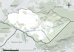 Carte en couleur présentant le réseau hydrographique de la commune