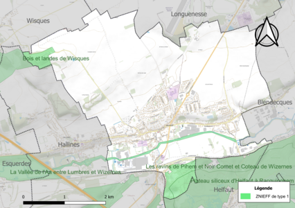 Carte des ZNIEFF de type 1 sur la commune.