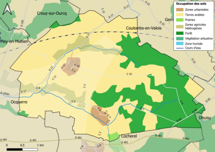 Carte des infrastructures et de l'occupation des sols en 2018 (CLC) de la commune.