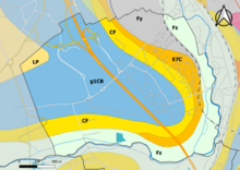 Carte montrant en couleurs le zonage géologique simplifié d'une commune