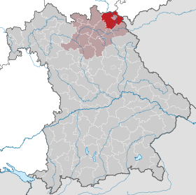 Landkreis Hofs läge (mörkrött)) i Bayern