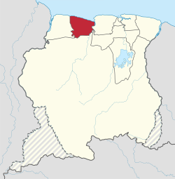 Map of Suriname showing Coronie district