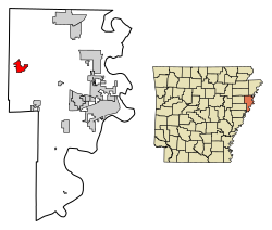 Location of Earle in Crittenden County, Arkansas.