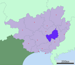 Location of Guigang City jurisdiction in Guangxi