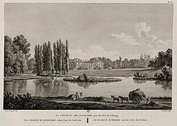 Gravure du château de Guiscard et de son parc au XVIIIe siècle.