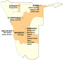 Map of the Namibia Premier League 2015/16 Season