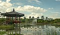 The lake and pagoda in the East Garden in 2021.