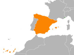 Map indicating locations of Monaco and Spain