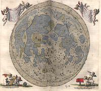 Carte couleur avec des chérubins entourant la Lune.