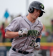 Nick Solak rounding the bases with the Gwinnett Stripers