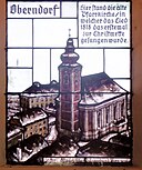 Nikolauskirche on a stained window of the Silent Night Chapel